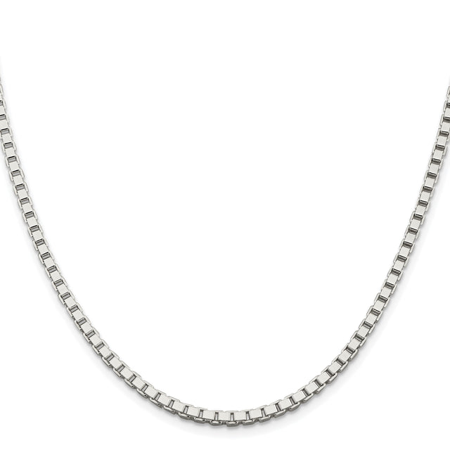 925 White Gold 3 mm Box Chain Necklace, Polished