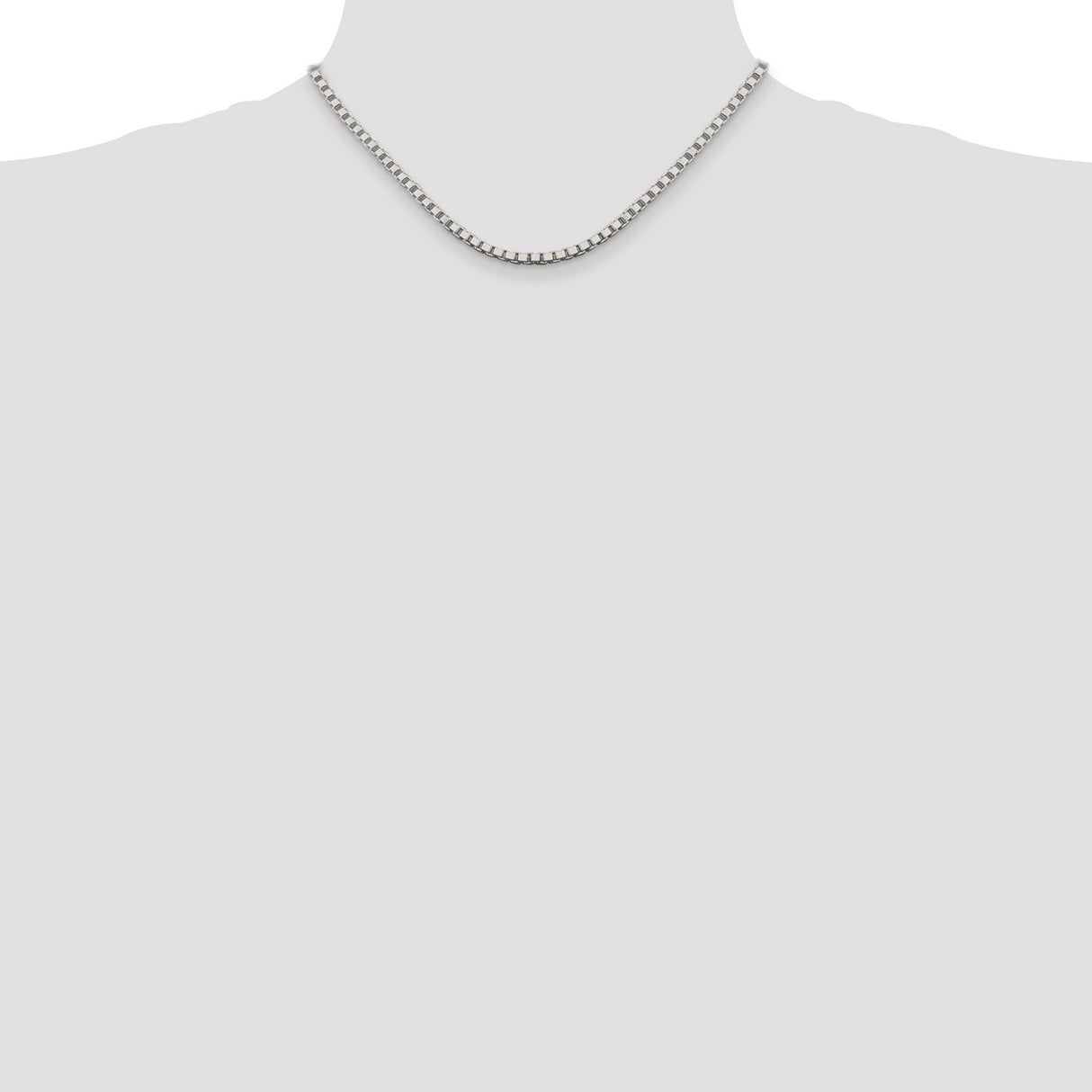 925 White Gold 3.25 mm Box Chain Necklace, Polished detail view