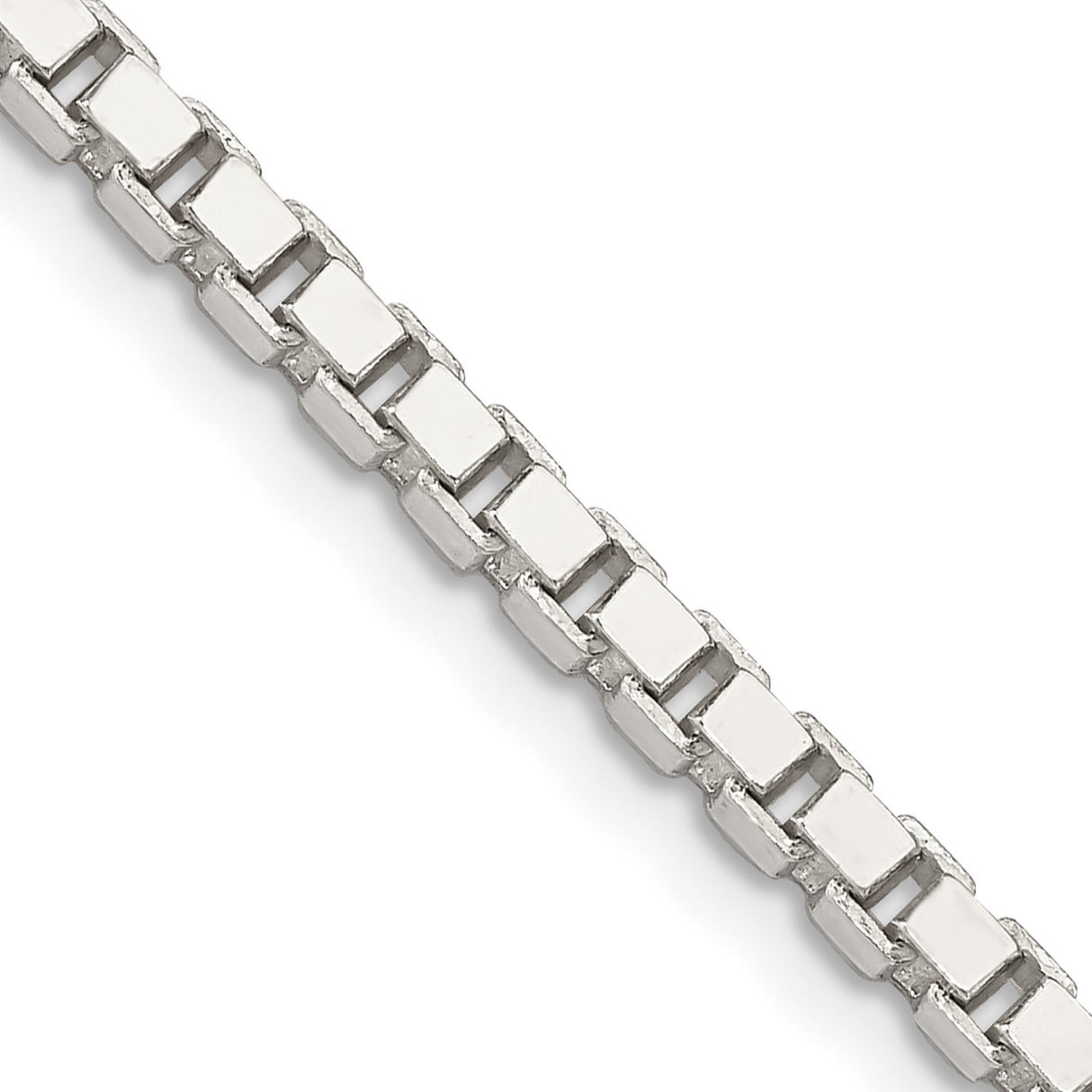 925 White Gold 3.25 mm Box Chain Necklace, Polished detail view