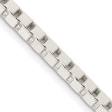 925 White Gold 3.75 mm Box Chain Necklace, Polished detail view