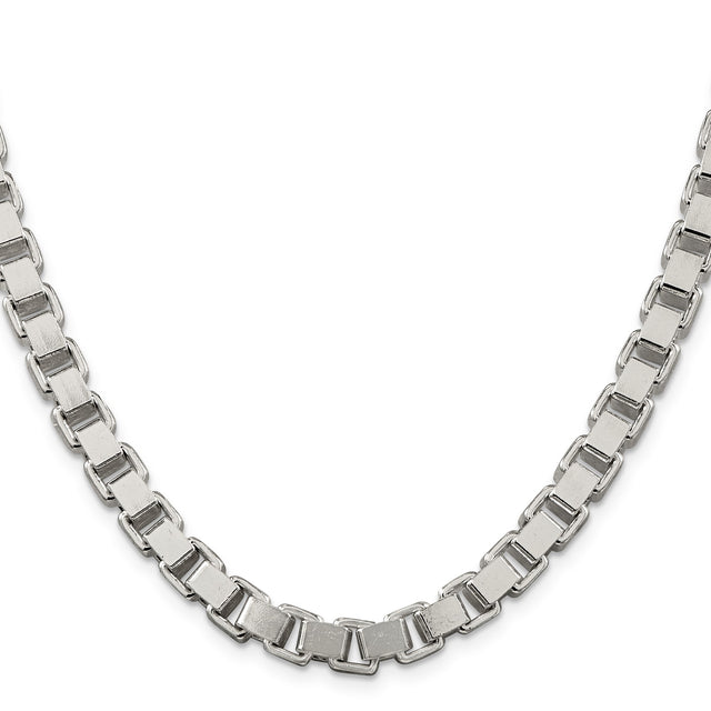 925 White Gold 7 mm Box Chain Necklace, Polished