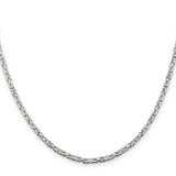 925 White Gold 2.5 mm Polished Chain Necklace, Solid
