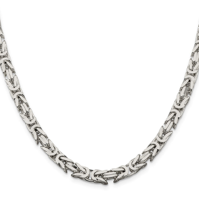 925 White Gold 6 mm Polished Chain Necklace, Solid