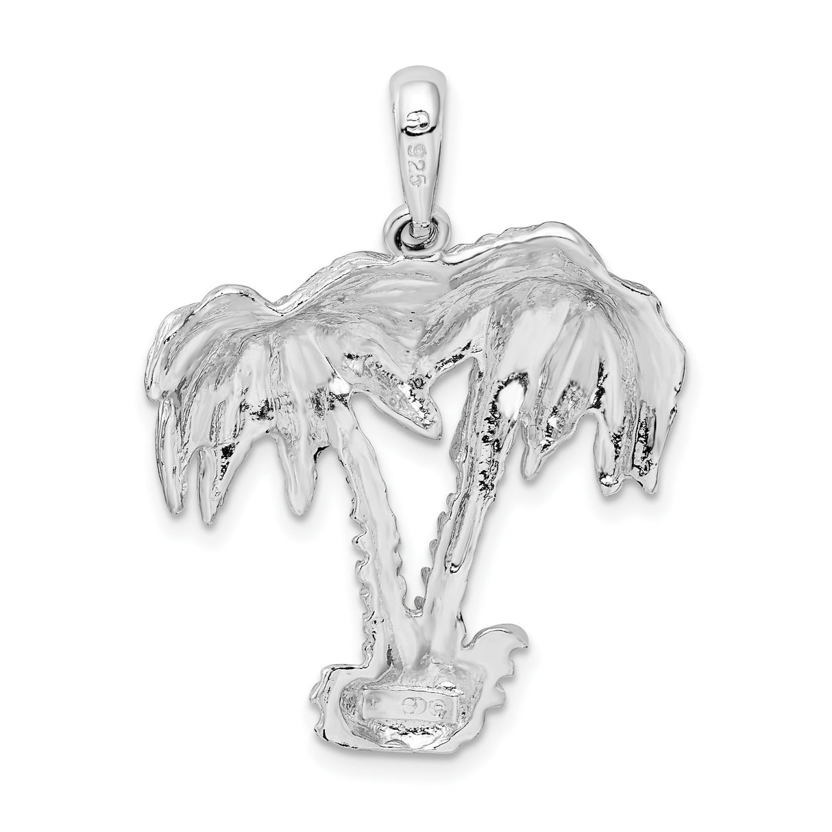Sterling Silver Double Palm Tree Pendant, Textured Tropical Beach Jewelry for Women or Unisex Wear