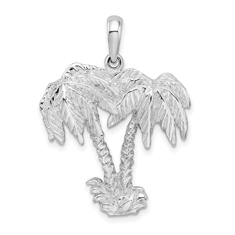 Sterling Silver Double Palm Tree Pendant, Textured Tropical Beach Jewelry for Women or Unisex Wear