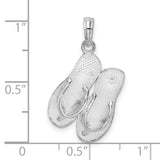 Sterling Silver Flip Flop Pendant with Textured Sandal Design, Beach Theme Jewelry for Women