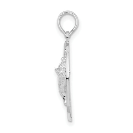 Sterling Silver Round Conch Shell Pendant with Marco Island Engraving, Coastal Beach Charm