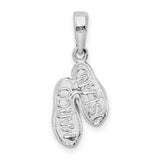 Polished Textured Marco Island Flip Flops Charm Pendant in Real 925 Sterling Silver