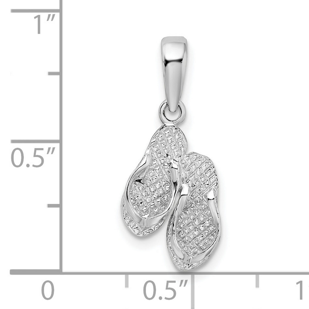 Polished Textured Marco Island Flip Flops Charm Pendant in Real 925 Sterling Silver