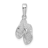Polished Textured Marco Island Flip Flops Charm Pendant in Real 925 Sterling Silver
