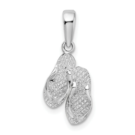 Polished Textured Marco Island Flip Flops Charm Pendant in Real 925 Sterling Silver