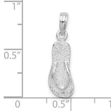 Sterling Silver Flip Flop Pendant, Textured Sandal Charm, Beach Vacation Jewelry for Women