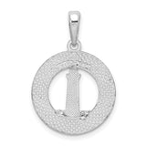 Sterling Silver Lighthouse Pendant with Circle Frame and Boothbay Harbor Engraving, Nautical Theme