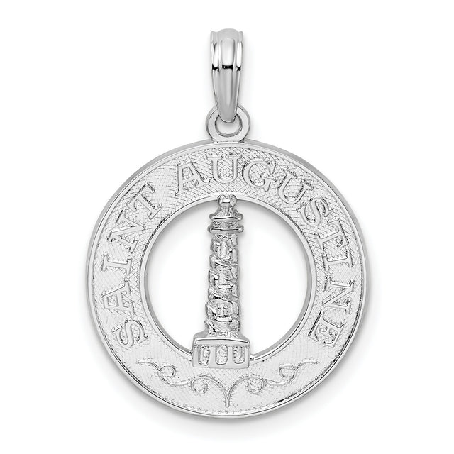 Polished St Augustine with Lighthouse Circle Charm Pendant in Real 925 Sterling Silver