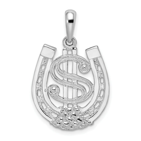 Sterling Silver Dollar Sign Pendant with Horseshoe, Urban Style Symbol of Wealth and Luck for Men