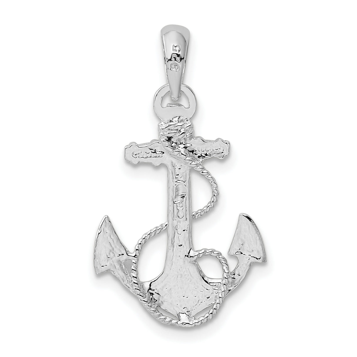 Polished Textured Anchor with Rope Charm Pendant in Real 925 Sterling Silver