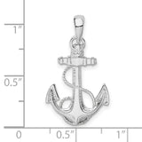 Polished Textured Anchor with Rope Charm Pendant in Real 925 Sterling Silver