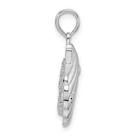 Sterling Silver Seahorse Pendant with Textured Seashell Design, Ocean Theme for Women
