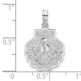 Sterling Silver Seahorse Pendant with Textured Seashell Design, Ocean Theme for Women