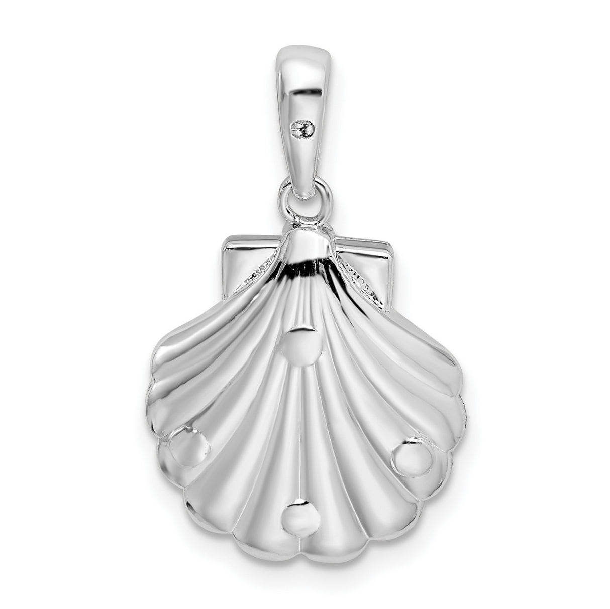 Sterling Silver Dolphin Pendant with Two Dolphins and Scallop Shell Ocean Theme