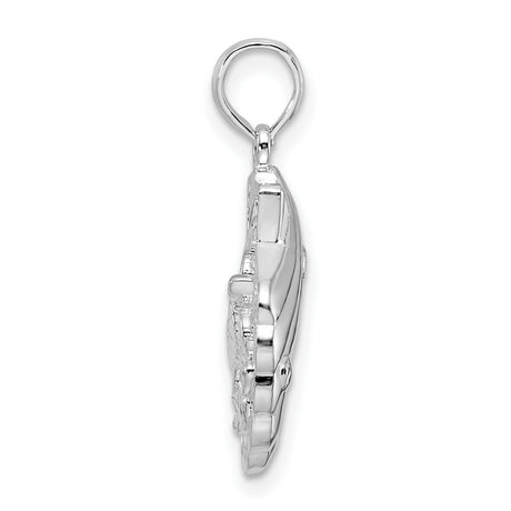 Sterling Silver Pendant with Scallop Shell and Sea Turtle Design, Nautical Ocean Theme Jewelry
