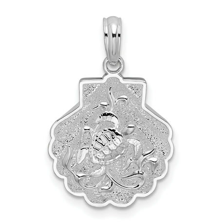 Sterling Silver Pendant with Scallop Shell and Sea Turtle Design, Nautical Ocean Theme Jewelry