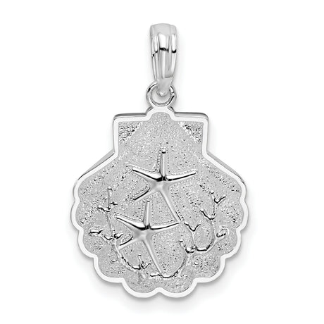 Sterling Silver Seashell Pendant with Starfish and Coral Design, Nautical Ocean Theme