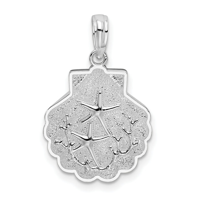 Sterling Silver Seashell Pendant with Starfish and Coral Design, Nautical Ocean Theme