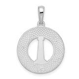 Polished Cape Cod with Lighthouse Circle Charm Pendant in Real 925 Sterling Silver