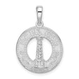 Polished Cape Cod with Lighthouse Circle Charm Pendant in Real 925 Sterling Silver