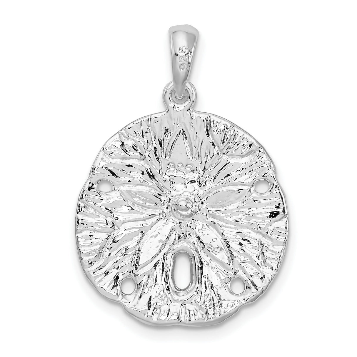 Sterling Silver Sand Dollar Pendant with Textured Finish and Star Pattern Design