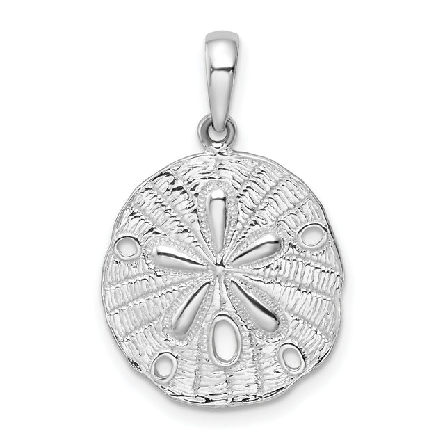 Polished Textured Sand Dollar Charm Pendant in Real 925 Sterling Silver