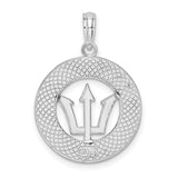 Sterling Silver Barbados Trident Pendant with Wave Detailing, Caribbean Heritage Charm