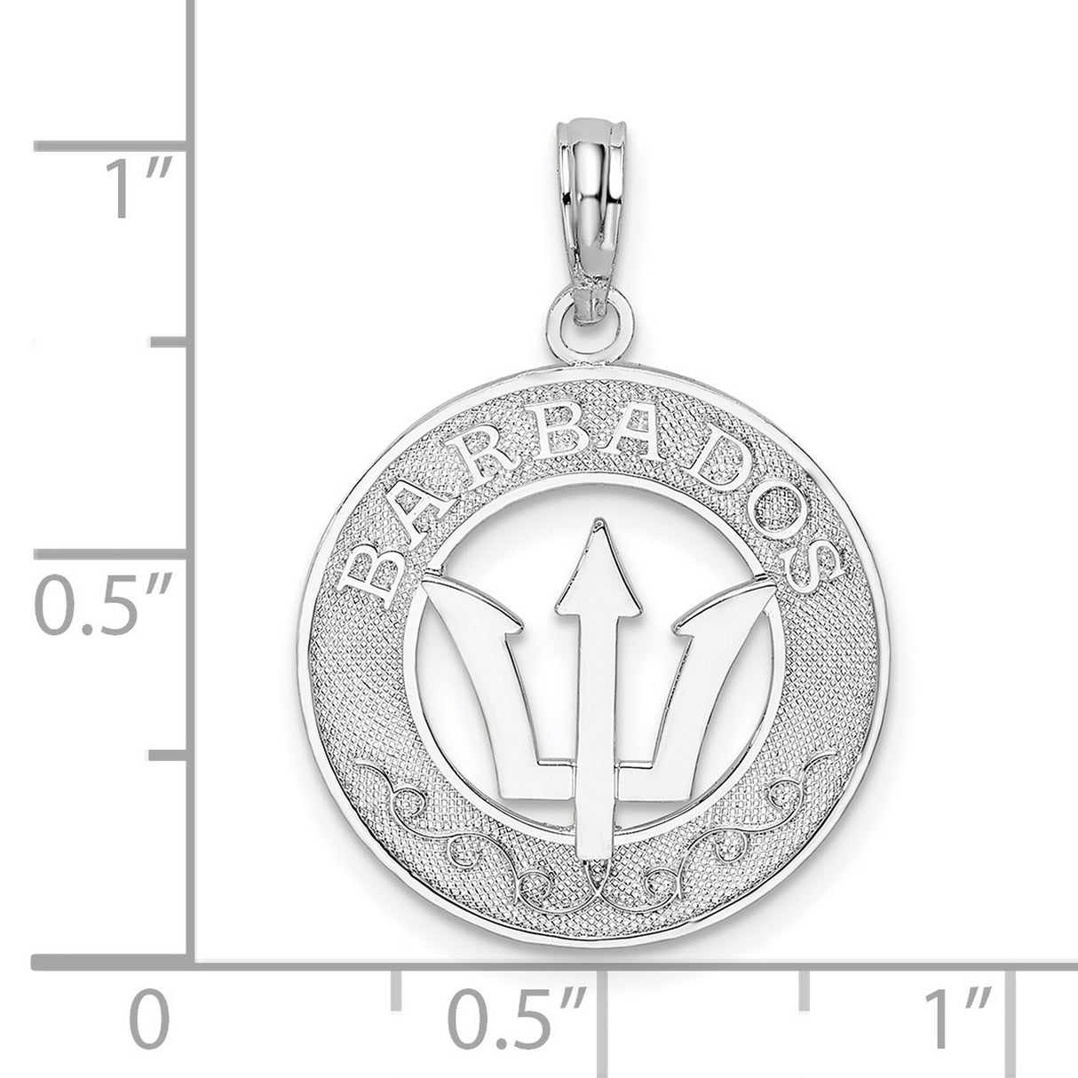 Sterling Silver Barbados Trident Pendant with Wave Detailing, Caribbean Heritage Charm