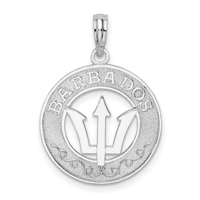 Sterling Silver Barbados Trident Pendant with Wave Detailing, Caribbean Heritage Charm