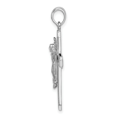 Sterling Silver Crucifix Cross Pendant with Detailed Jesus Figure and Beaded Edge