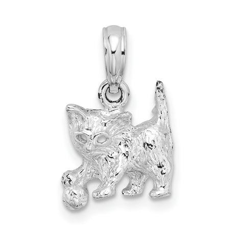 Polished Cat with Ball Charm Pendant in Real 925 Sterling Silver
