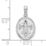 Sterling Silver Oval Pendant with Raised Fleur de Lis Design, Vintage French Style Charm