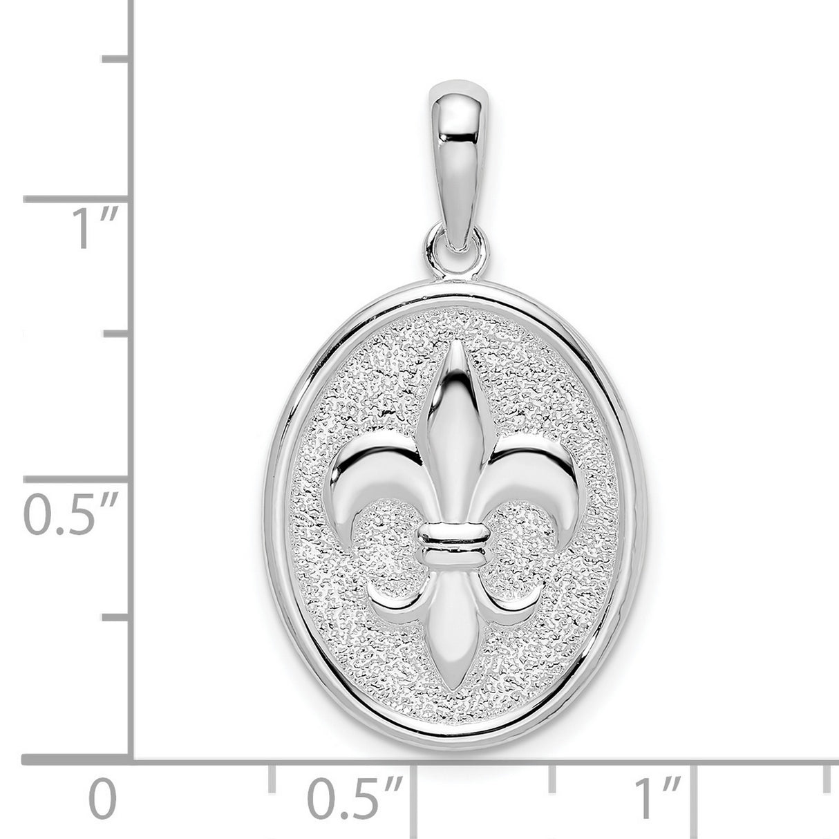 Sterling Silver Oval Pendant with Raised Fleur-de-Lis on Textured Background