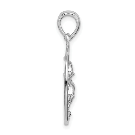 Sterling Silver Dolphin Pendant with Two Dolphins and Wave Design in Circular Frame