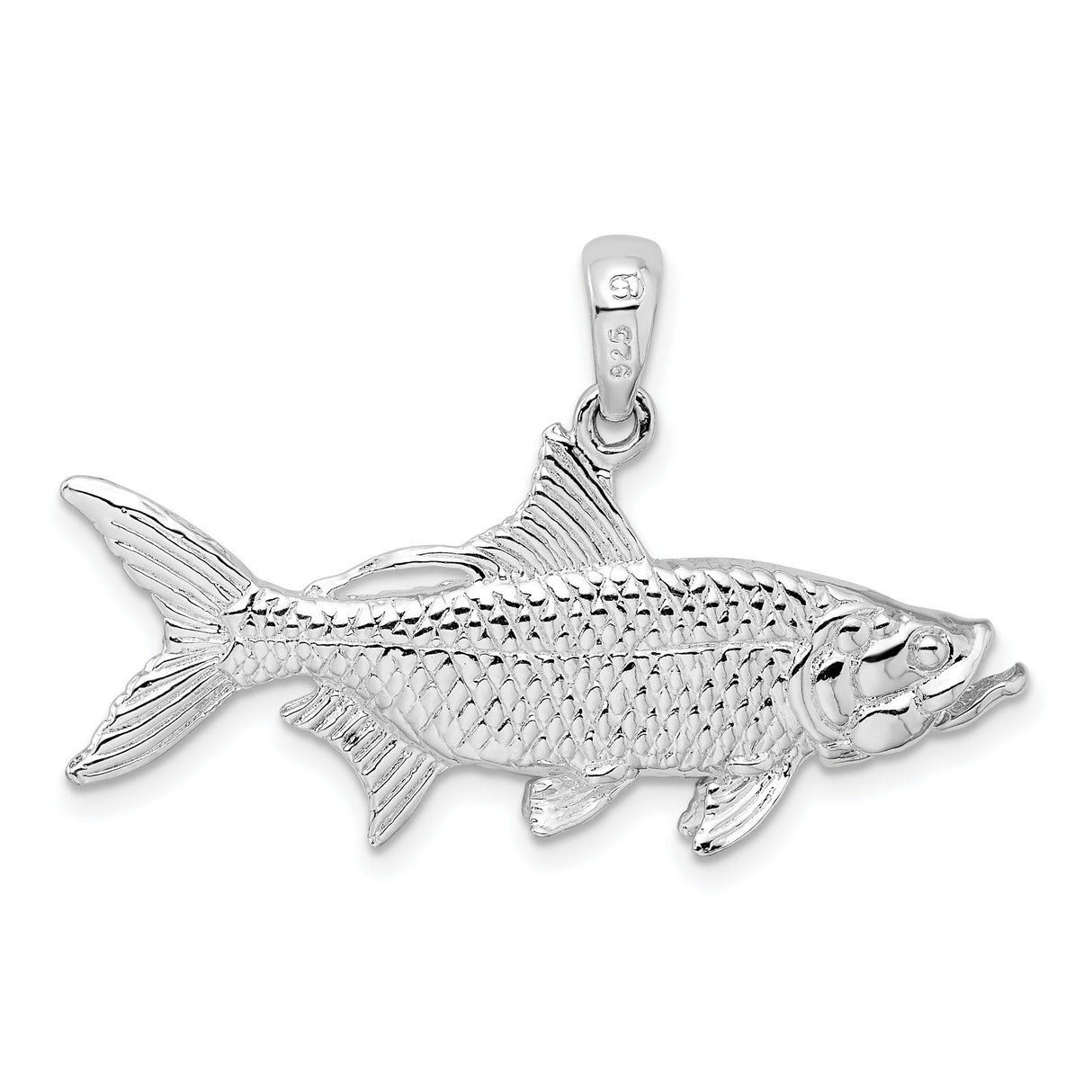 Sterling Silver Tarpon Fish Pendant with Detailed 3D Design, Nautical Marine Charm
