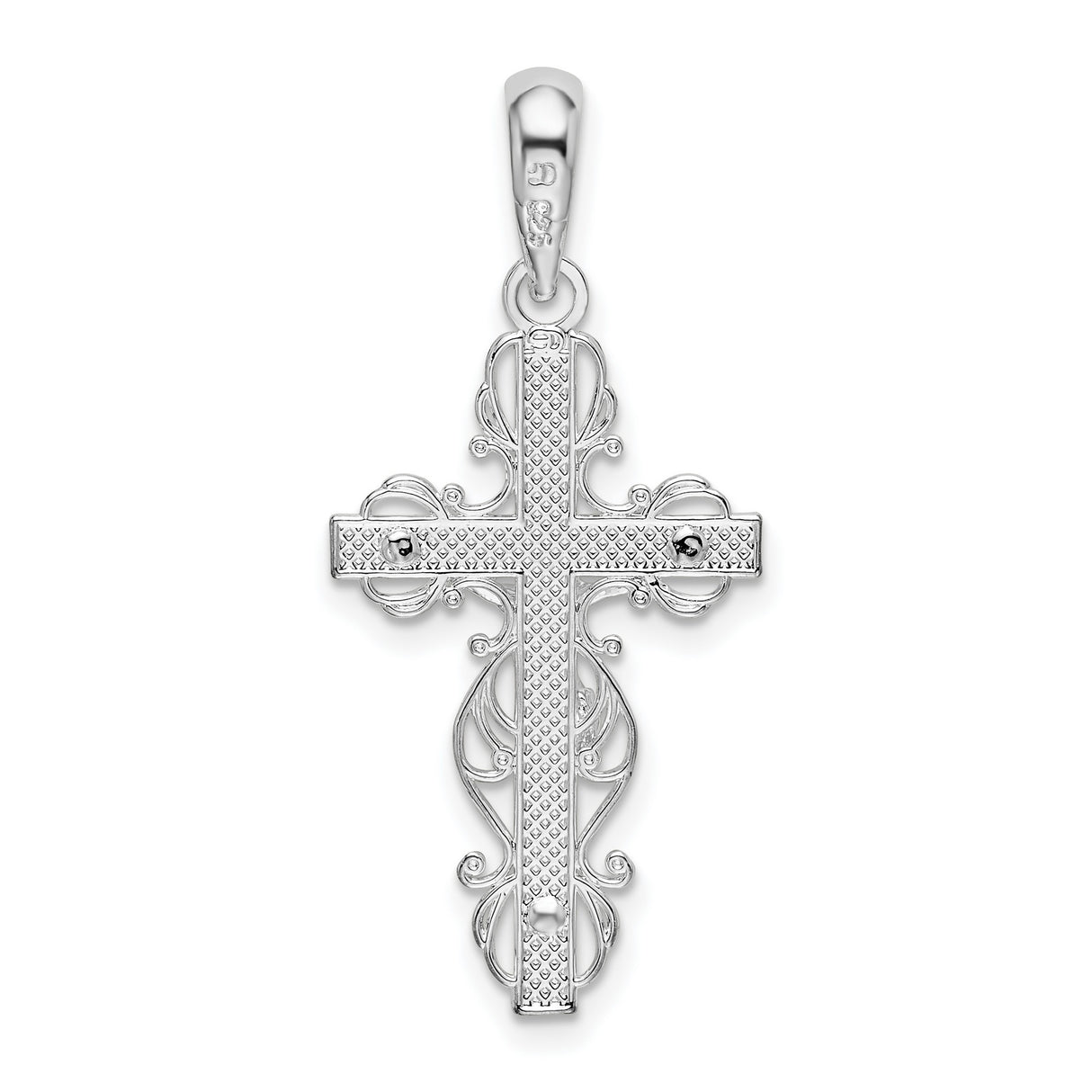 Sterling Silver Crucifix Cross Pendant with Baroque Filigree Design and Christ Depiction