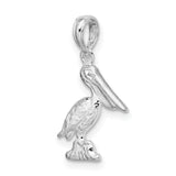 Sterling Silver Pelican Pendant with Detailed Bird on Rock, Nautical Wildlife Charm