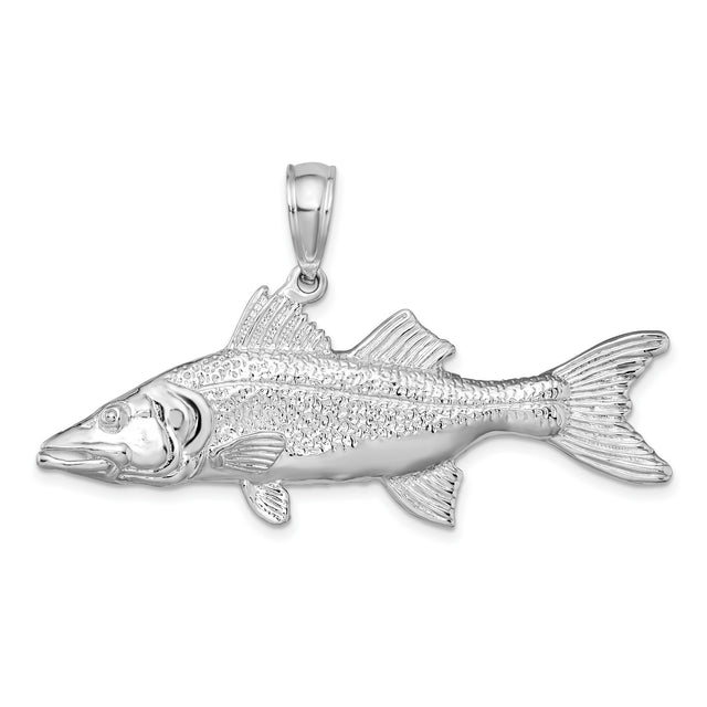 Polished 3-D Snook Fish Charm Pendant in Real 925 Sterling Silver