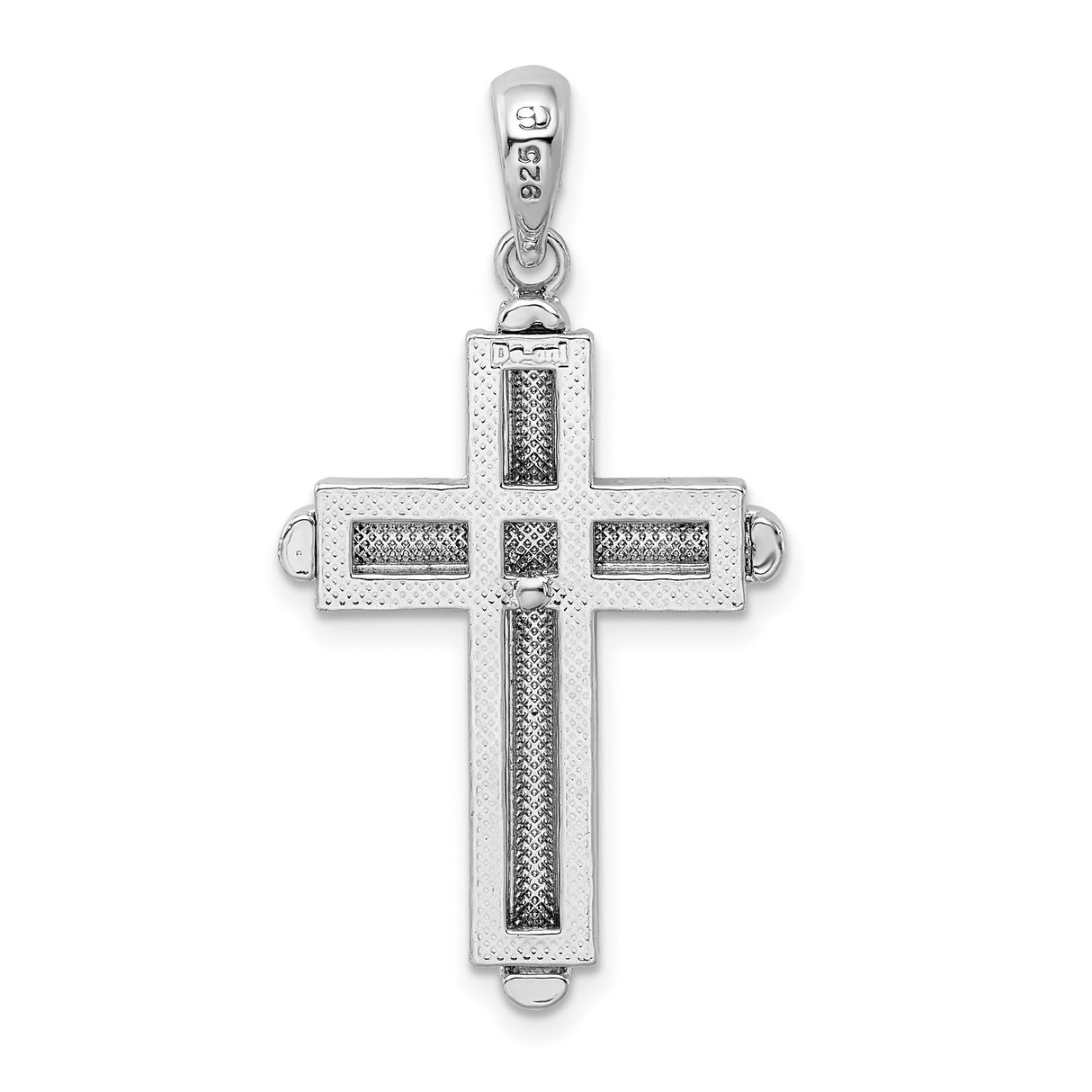 Sterling Silver Cross Pendant with Rounded Frame and Polished Beveled Design