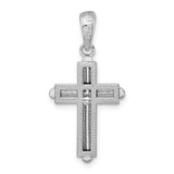 Sterling Silver Cross Pendant with Layered Metal Accents and Polished Finish