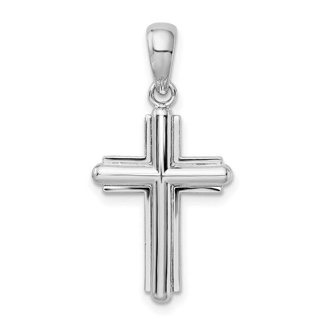 Sterling Silver Cross Pendant with Layered Metal Accents and Polished Finish