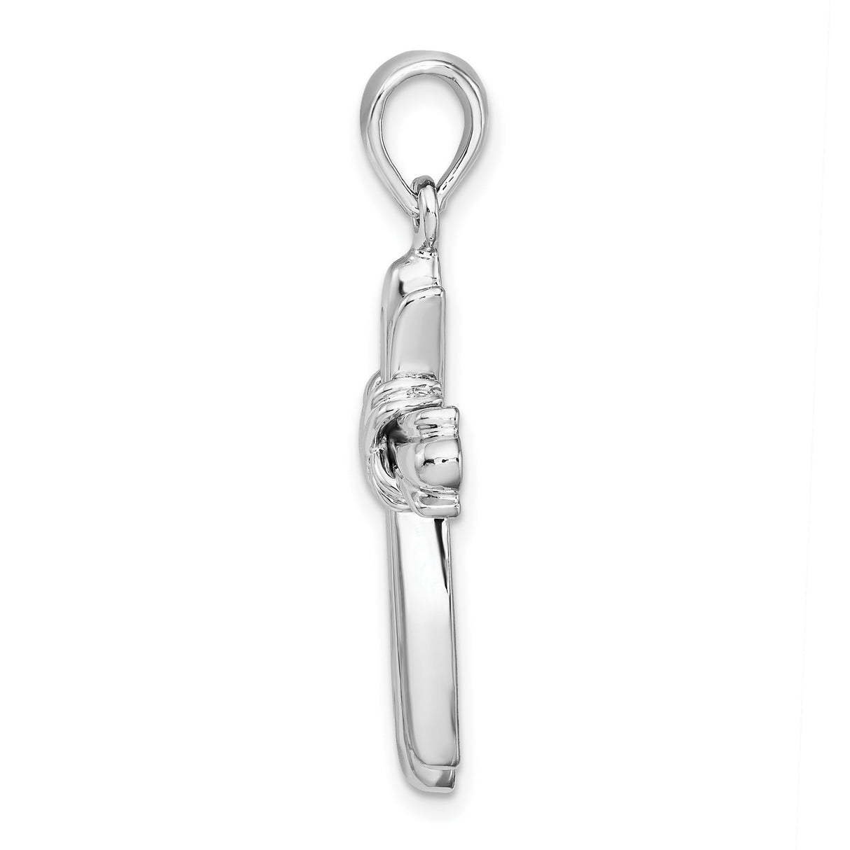 Sterling Silver Cross Pendant with Textured Reed Design, Polished Finish, Unisex Spiritual Jewelry