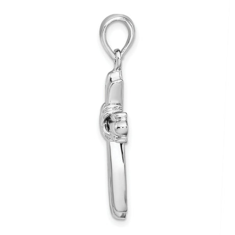 Sterling Silver Cross Pendant with Textured Reed Design, Polished Finish, Unisex Spiritual Jewelry