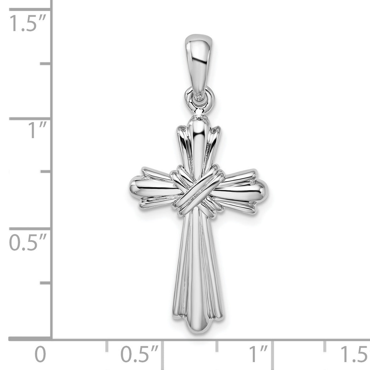 Sterling Silver Cross Pendant with Textured Reed Design, Polished Finish, Unisex Spiritual Jewelry